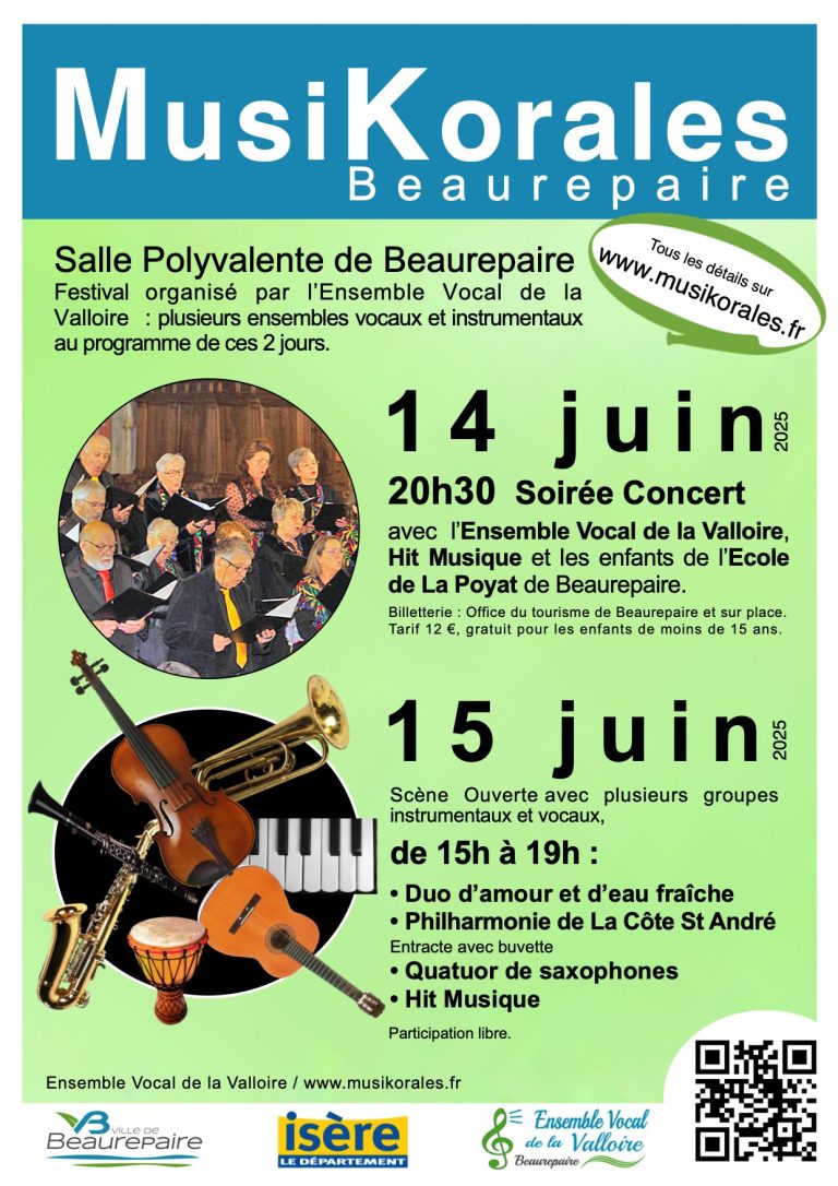 Affiche du Festival MusiKorales à Beaurepaire les 14 et 15 juin 2025